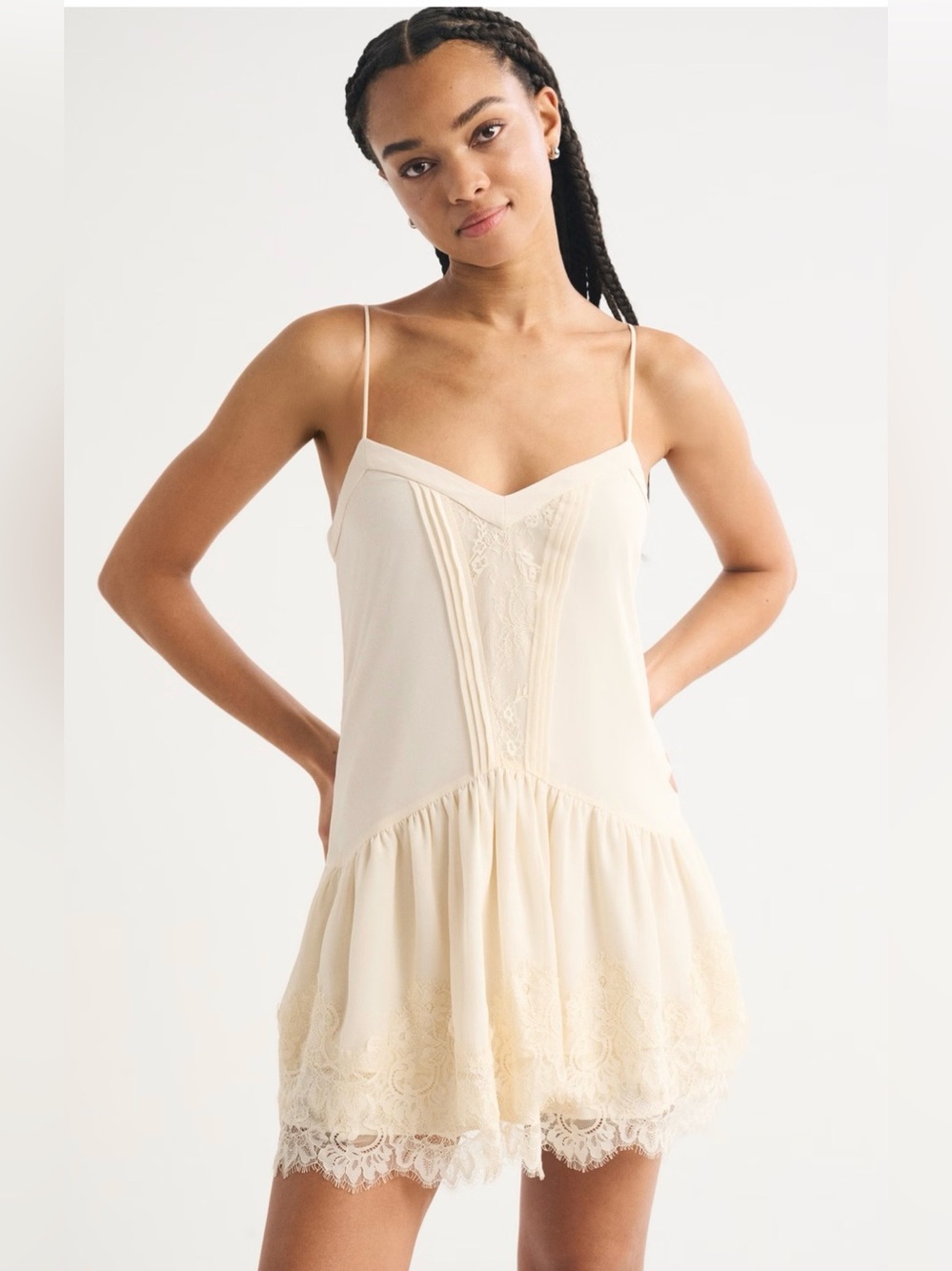 Abercrombie V-neck Lace Ruffle Mini Dress-
